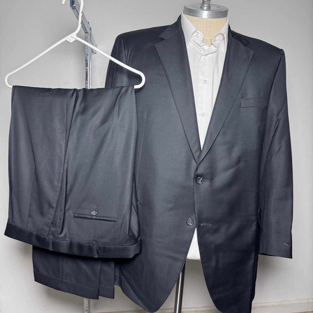 Samuelsohn Suit Mens 49L W40 charcoal gray Solid Super 110s Wool 2 Button SB